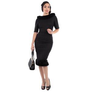 collectif Black fur Juliette Pencil Dress size small 1950s style pin up